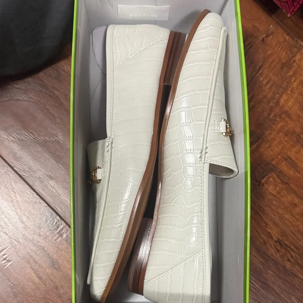 Sam Edelman Cream Croc-Embossed Leather Bit Loafers